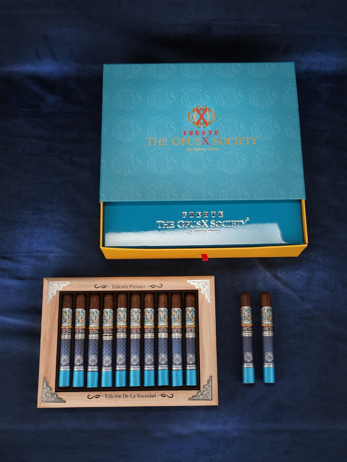 Wood Yellow & Blue Fuente The OpusX Society Cigar Humidor (20 Count)