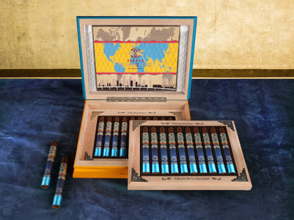 Wood Yellow & Blue Fuente The OpusX Society Cigar Humidor (20 Count)